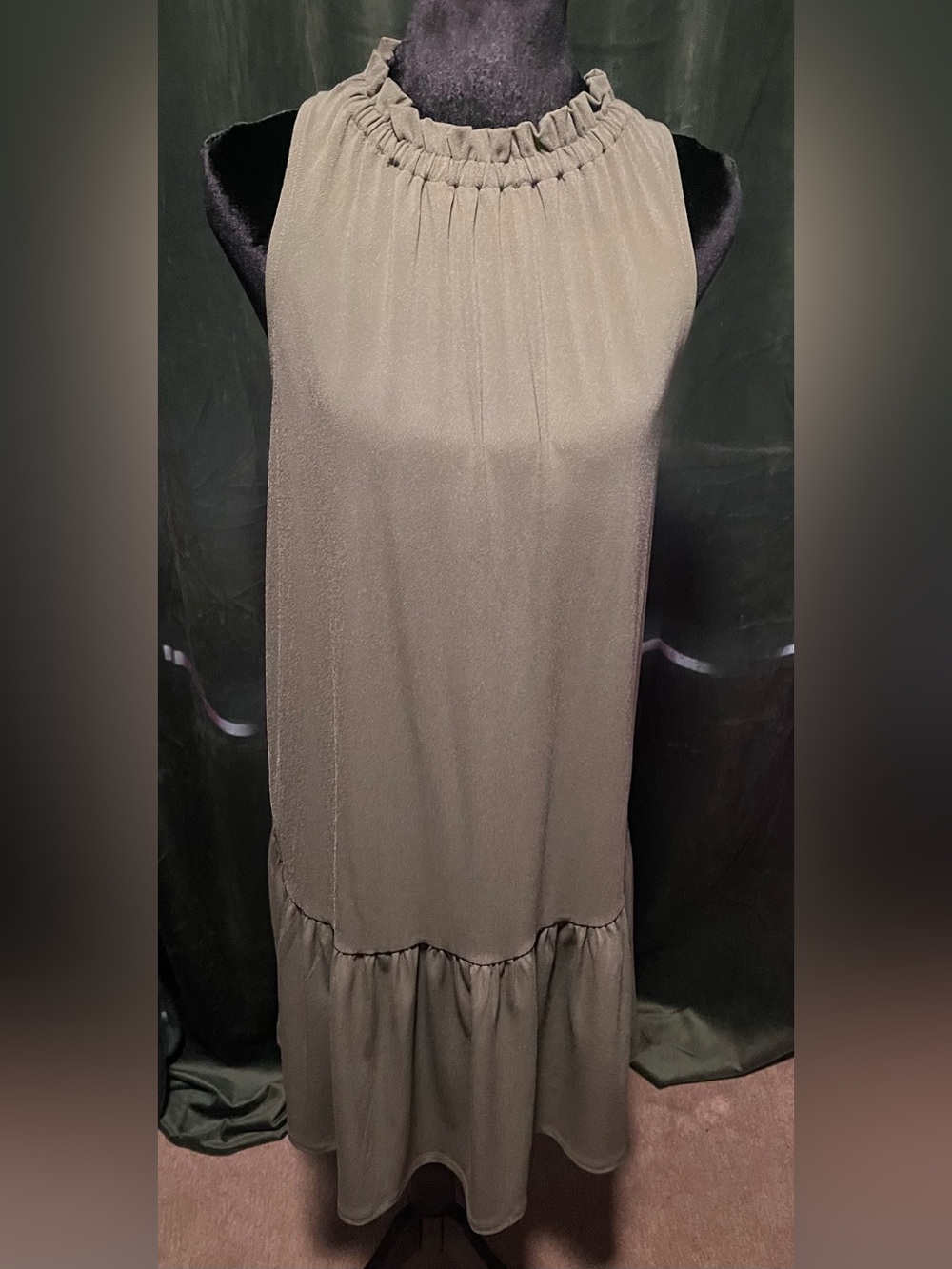NWT - Banana Republic Olive Green Ruffled Neck Midi Dress